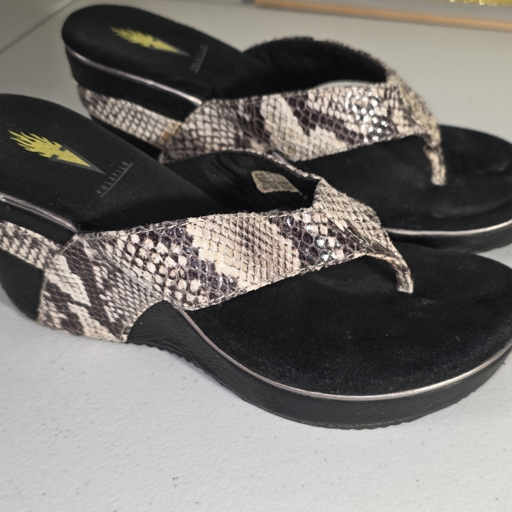 Volatile Black Gray Tan Python Snake Print Wedges… - image 2